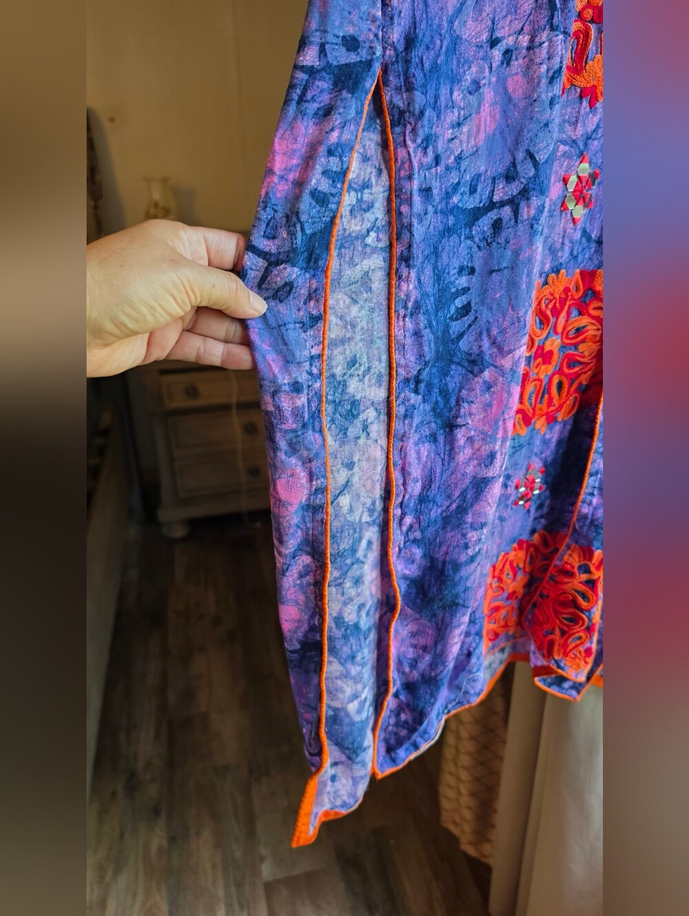 Embroidered Long Tunic in Purple and Orange Made In India 100% Cotton Size 44 - Picture 11 of 16